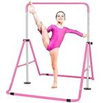 ITHWIU Extensible Creative Gymnastics Bar, Foldable Horizontal Bar with Adjustable Height, Practice Bar Gymnastic Family Training for Children, Pink.