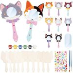 Fennoral 10 Pack Wooden Mirror Craft for Kids Decorate You Own Cat Mirrors for Girls DIY Paint Wooden Hand Mirror for Art Activities Halloween Birthday Gift