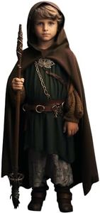 VZQI Brown Renaissance Costume for Boys - Kids Medieval Cloak With Hood Halloween Ranger Wizard Elven Hooded Cape Robe S