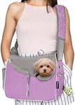 PetAmi Small Dog Sling Carrier, Soft-Sided Crossbody Puppy Carrying Purse Bag, Adjustable Sling Pet Pouch to Wear Medium Dog Cat Travel, Dog Bag for Traveling, Breathable, Poop Bag Dispenser, Purple