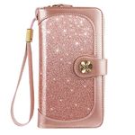 Wallets for Women Multi Card Holder Wallet Clutch Wallet Card Holder Organizer Ladies Purse with Wrist strap Purse, Rose Gold Glitter