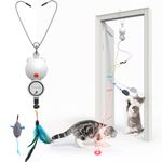 FEELNEEDY Cat Toys for Indoor Cats with LED Lights,Electric Interactive Cat Feather Toys Hands-Free,USB Rechargeable Exerciser Playing Toy,Hanging Automatic Cat Toy,Upper and Lower Retractable