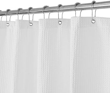 Barossa Design Waffle Weave White Shower Curtain Hotel Luxury Quality, Fabric Curtains for Bathroom, Pique Pattern Cloth, Water Repellent and Machine Washable, Standard, #1_72Wx72L