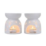 ComSaf Ceramic Oil Burners Wax Melt Holders Set of 2 - Star Pattern, Lovely Aromatherapy Essential Oil Burner Aroma Lamp Diffuser Candle Tealight Holder Home Bedroom Decor Christmas Housewarming Gift