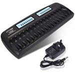 CITYORK 16 Slot Smart Battery Charger Built-in IC Protection for AA/AAA NiMH/NiCd Rechargeable Batteries with Discharge Function & LCD Display