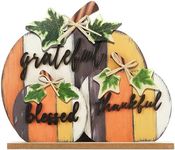 CYNOSA Fall Decorations for Home Blessed Grateful Thankful Fall Decor Farmhouse Wooden Pumpkin Tabletop Signs for Home Thanksgiving Living Room Harvest