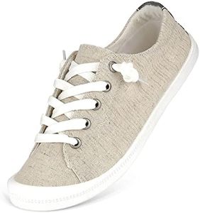 Hxlber Women's Low Top Sneaker - Round Toe Comfort Casual Canvas Shoes Fashion Sneakers for Walking for Women, Apricot, 7.5-8