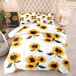 HNDXLHH Double Duvet Set Yellow White Sunflower Bedding Double Bed Set Microfiber Double Bedding Set 200x200 Double Duvet Cover Ultra Soft Duvet Cover Double Include Pillow Cases 2 Pack(50x75cm)