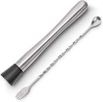 Stainless Steel Cocktail Muddler and Mixing Spoon Home Bar Tool Set - Create Delicious Mojitos and Other Fruit Based Drinks (10" Muddler+Spoon)