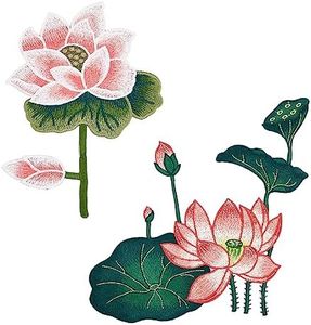 HOBBIESAY 2 Pcs 2 Style Fleur de Lotus Tissu Patch Fabriqué à la Main Pièces de Broderie Lotus Pod Motif Tissu Coudre sur Appliques pour Vêtements Sacs à Dos Tshirt Jeans Jupe Décoration