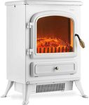 VonHaus Electric Stove Heater 1850W – Indoor Log/Wood Burner/Burning Effect, Free Standing Fire, Portable Fireplace, LED Flame, 2 Heat Settings, Adjustable Thermostat, White – H52 x W38 x D26cm