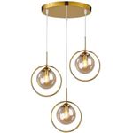 Homes Elite Antique 3 Way Pendant Light, Circle Cluster Hanging Lamp Fixture Brass Fittings with Glass Globe Lampshade (Amber)