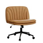 naspaluro Armless Office Chair with Wheels PU Leather Cross-legged Desk Chair Height Adjustable Swivel Computer Chair with Wide Seat and Mid Back for Bedroom and Home Office - Brown