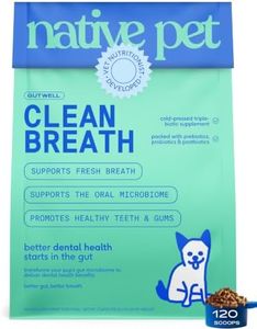 Native Pet GutWell Clean Breath - Dog Breath Freshener & Dog Teeth Cleaning Powder Cold-Pressed to Reduce Plaque, Tartar & Promote Oral Health with Triple-Biotic Blend, Brown Algae & Zinc -120 Scoops