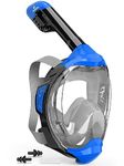 EMSINA-Full Face Snorkel Mask Adult The Perfect Snorkeling Gear for Adults and Kids, Upgrade Dry Top Breathing System-New flowtech design- Foldable Panoramic View, Anti Leak&Fog_BlueL/XL