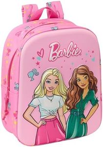 Safta BARBIE 3D - Mochila de Guardería 3D, Adaptable a Carro, Fácil Limpieza, Ideal para Niños de Diferentes Edades, Cómoda y Versátil, Calidad y Resistencia, 22x10x27 cm, Color Rosa/fucsia