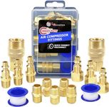 LE LEMATEC 15pc Air Compressor Hose Fitting Kit with Storage Case, 1/4" NPT Quick Connect Air Tool Fittings, Solid Brass High Flow Connectors; 3 Male and 3 Female Plugs + 5 Male to Male