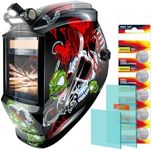 TRQWH Large Viewing Welding Helmet Auto Darkening with LED Light Solar Powered True Color Welding Hood 4 Arc Sensor Wide Shade 4/5-9/9-13 Welding Mask for TIG MIG Arc Weld Grinding