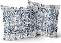 Kawani Navy Blue Grey Ethnic Boho Throw Pillow Covers 20x20 Inch Bohemian Carpet VintageBohemian Vintage Gray Square Cases Farmhouse Accent Home Decor For Bedroom Couch Sofa Porch Set Of 2