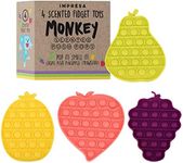 IMPRESA 4-Pack Fruit Scented Monkey Push Pop Sensory Toys for Kids & Adults to Help Reduce Anxiety - Scented Pop it Fidget Toy Promotes Improved Focus - Bubble Toys Make a Satisfying Pop Sound