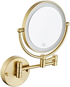 8 Inch Dual Sided Wall Mounted Lighted Makeup Vanity Mirror with Touch Screen Dimmable, Brass Swivel 10X Magnifying LED Cosmetic Mirror, Shaving Mirror for Bathroom Hotel,Brushed Gold,Hard Wired