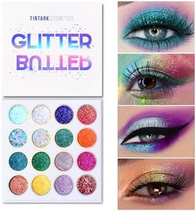 TINTARK Palette de fards à paupières au beurre pailleté, 16 palettes de maquillage colorées, surligneur scintillant, fard à paupières métallique, format voyage