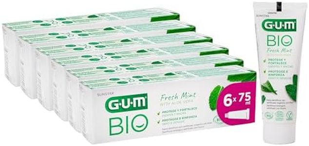 Dentifrice GUM® BIO | certifié bio et vegan | 99% d'ingrédients naturels | menthe poivrée et aloe vera | au fluor pour protéger contre les caries | sans gluten ni lactose | 6 x 75