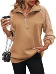 Zeagoo Women Sweatshirts Half Zip Pullover Raglan Sleeves Sweatshirt Casual Sweat Shirts for Womens 2024, Camel XXL