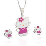 HNTR Kitty Necklace & Earrings Set with Gift Box - Stainless Hypoallergenic Jewellery