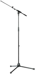 K&M Konig & Meyer 21080.500.55 Tripod Microphone Stand w/Telescoping Boom | Clutch Height Adjustment | Soft-Touch Lock | Folding Leg Design | Zinc Die-Cast Base | German Made | Black