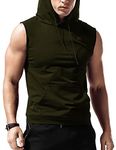 Babioboa Men's Sleeveless Hoodie Bodybuilding Shirt with Pocket Gym Muscles Tees Athletic Tops Army Green