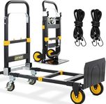 New Convertible 3-in-1 Hand Truck Dolly 500LB Capacity, Hand Truck Foldable for Moving Use with Rubber Brake-Wheels, Anti-Slip Strip and 2 Elastic Ropes