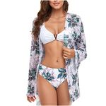 3 Piece Suits for Women Swimming Costumes Bikini Sets with Cover Ups Skirts/Cardigans Ladies Summer Floral Print Three Piece Swimsuit Wireless Padded Solid Bikini Set Sale Clearance