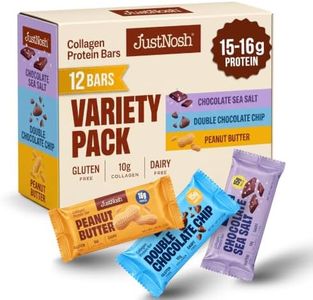 JUSTNOSH Chocolate ​L​over's Variety Pack Collagen Protein Bars – 15g Protein, 10g Collagen | Gluten & Dairy Free, Low FODMAP, Seed Oil Free (12 Pack)