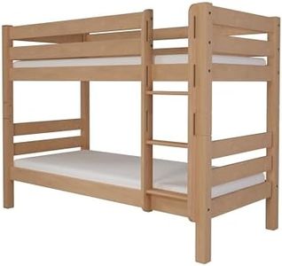 fornera f25 Lit superposé en bois massif pour 2 enfants en cœur de hêtre 90 x 200 cm – Lit superposé double avec sommier à lattes – Lit mezzanine pour enfant avec escalier