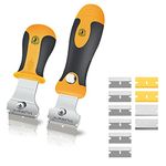 MulWark Multi-Purpose Mini Razor Scraper Set with Protective Blade Cover and 10pcs Extra Blades Cleaning Tool for Scraping Labels, Decals, Stickers, Caulk, Paint from Glass, Stovetop, Subfloor-2 Pack