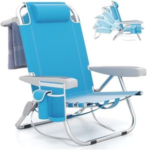 COSTWAY Chaise Longue, Chaise de Plage Pliable, 5 Positions Réglable, Porte-Gobelet, Porte-Serviette, Poches, Appui-tête, Sangles, Fauteuil pour Plage Piscine Jardin, Charge 150 kg (Bleu,1 pièce)