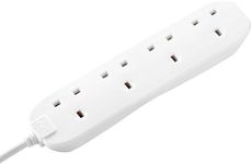 Masterplug Four Socket Extension Lead, 5 Metre Cable, Unswitched, 4-Way Plug Extension Cable, Power Strip, Basic Power, White, 13A, 4G, 5m, BFG5N