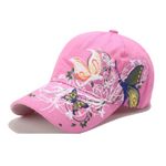 PACDE Butterfly Full Embroidered Women Baseball Cap Fashion Sequins Adjustable Strap Cotton Women Hats Sunlight Bowler Hat Ladies Baseball Cap(Pink,UK Size6 3/4-7 1/4)