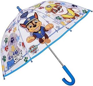 Nickelodeon Transparent Paw Patrol Umbrella for Children Blue Stick Umbrella for Boys - Marshall Chase and Rubble Print - Windproof Dome Brolly with Safety Opening 65CM, Blue, 65 centimeters, Classic