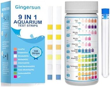 Gingersun 100 Strips Pack 9 in 1 Aquarium Test Kit, Fish Tank Test Strips, Freshwater Aquarium Test Kit to Detect Fe Cu pH Nitrite Nitrate Chlorine Carbonate Total Alkalinity Hardness