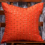 SCARLETT LINENS Orange Cushion Covers 12x12, Embroidered Kushan pilloo Small, Decorative Orange Sequin Cushion Covers for Sofa Couch Bed, Festive Pillow Covers