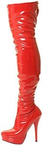 Nueva Sexy Rizado Fetiche Señoras Negro Blanco Rosa Rojo Muslo Encima de la Rodilla Altas Botas de Plataforma de Tacón (Charol Rojo, Numeric_42)