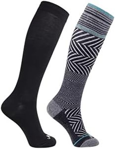 JAVIE 76% Merino Wool Compression Socks 15-20mmHg Seamless Toe for Women & Men, 2 Pairs: 1 Pure Black+ 1 Black, Large