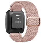 Braided Stretchy Straps Compatible with Fitbit Versa 2 Straps for Women Men, Soft Stretchy Adjustable Nylon Breathable Sport Strap for Fitbit Versa 2/Versa/Versa Lite/SE Smartwatch (Rose)