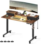 VASAGLE Electric Standing Desk with Drawers, Sit Stand Desk with Built-in Power Strip, Adjustable Height, 23.6 x 55.1 Inches, 2 Hooks, Memory Function, for Home Office, Rustic Brown ULSD184X21