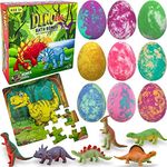 Bath Bombs for Kids with Surprise Toys Inside Plus Dinosaur Puzzle - Set of 9 Organic Dino Egg Bath Bombs with Rich Bubbles, Christmas Gift for Kids