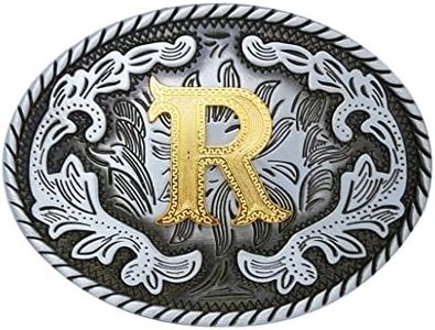 Btilasif Western Belt Buckle Western Cowboy Initial Letters ABCDJMR to Z Oval Belt Buckle for Men Women Boys Girls, R, Standard