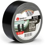 Sanojtape Black Duct Tape 50mm x 25m Strong Gaffer Tape Professional Grade Repair Waterproof Backing Heavy Duty Sticky Cloth Indoor & Outdoor Tear by Hand