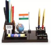 Desk Dock Acrylic Flag Pen Stand For Office Study Table Stylish Multipurpose Desk Organizer With Two Pen (Size 9X5 Inch) - Stationery, Black